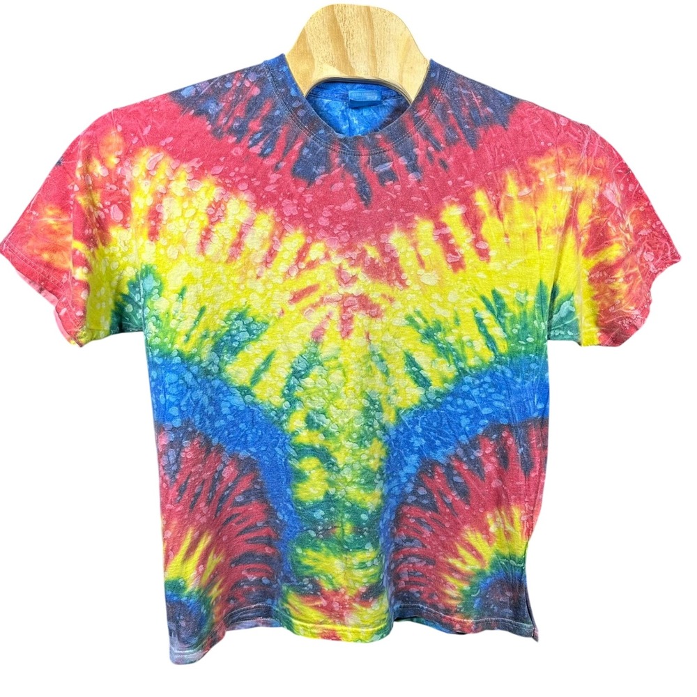 Vintage Mens Large Tie Dye V-Burst T-Shirt Multicolor Hanes Heavyweight